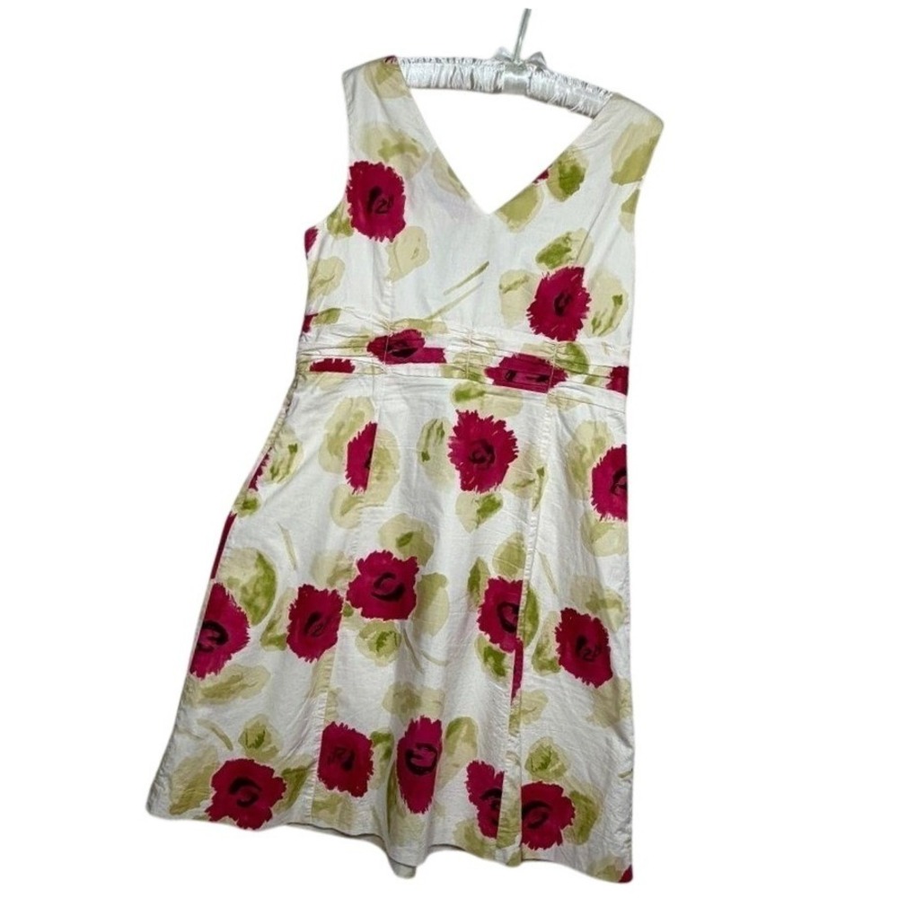 Boden Sz 10R V-Neck‎ Sleeveless Dress - Pink, Green, White Poppy fit flare
